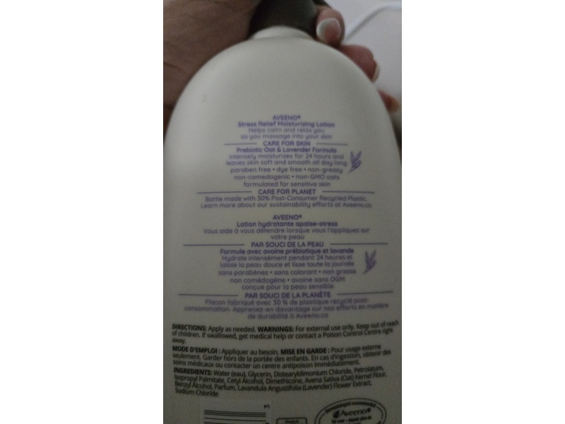Aveeno Stress Relief Moisturizing Lotion, Lavender Scent, 975 mL