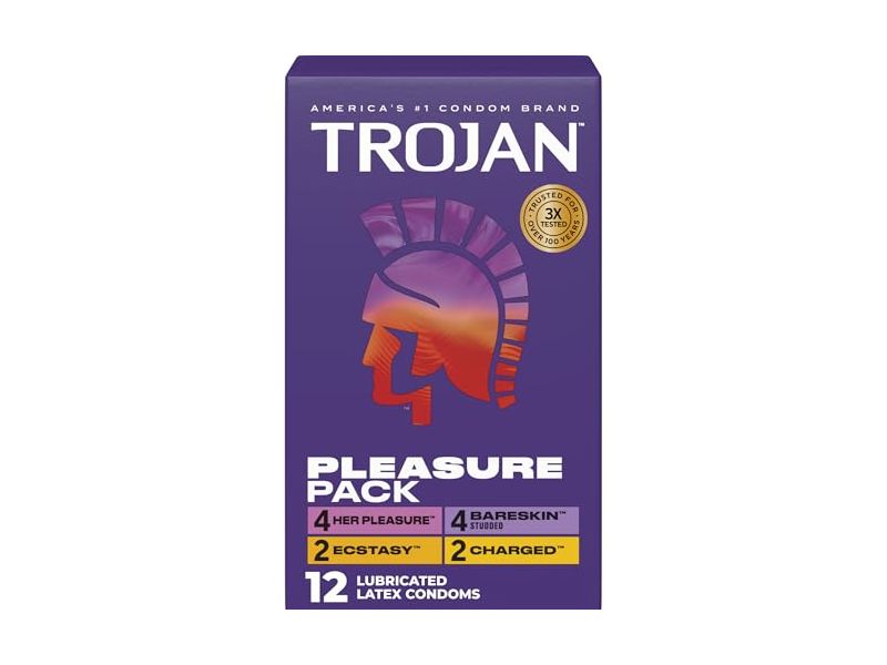 Trojan Pleasure Pack Lubricated Latex Condoms, 12 Count