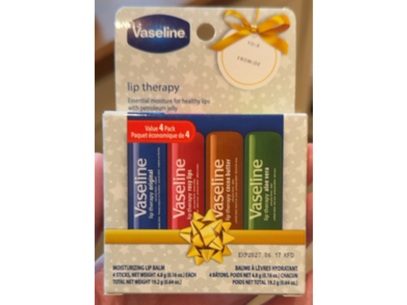 Vaseline Lip Therapy Moisturizing Lip Balm Set, Original + Rosy Lips + Cocoa Butter + Aloe Vera