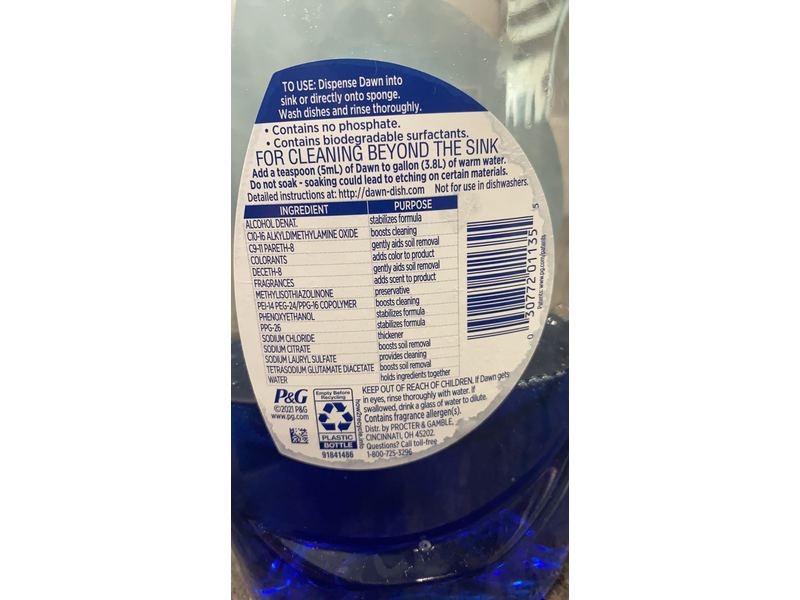 Dawn Ultra Platinum Dishwashing Liquid, Refreshing Rain Scent, 32.7 fl oz/967 mL