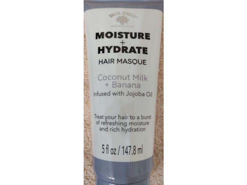 Bolero Beverly Hills Moisture + Hydrate Hair Masque, Coconut Milk + Banana, Jojoba Oil, 5 fl oz/147.8 mL