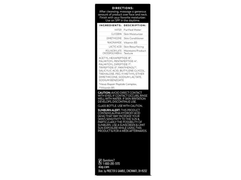 Olay Regenerist Resurfacing Peel Night Treatment, Lactic Acid & Hexa-Repair, 1.0 fl oz/30 mL