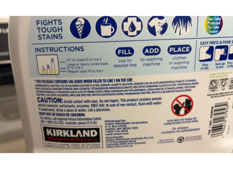 Kirkland Signature Ultra Clean Premium Laundry Detergent, Free & Clear, 146 Loads, 194 oz/5.73 L