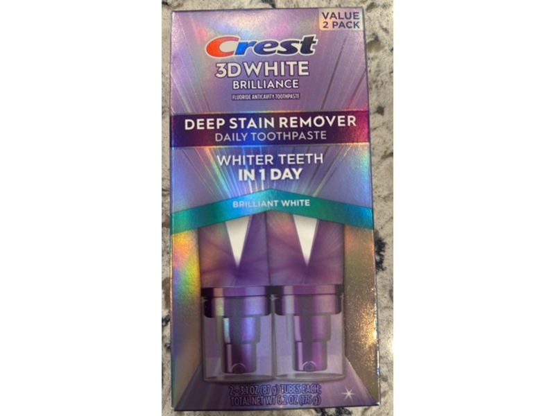 Crest 3DWhite Brilliance Deep Stain Remover Daily Toothpaste, Brilliant White, 3.1oz/87 g, Pack Of 2