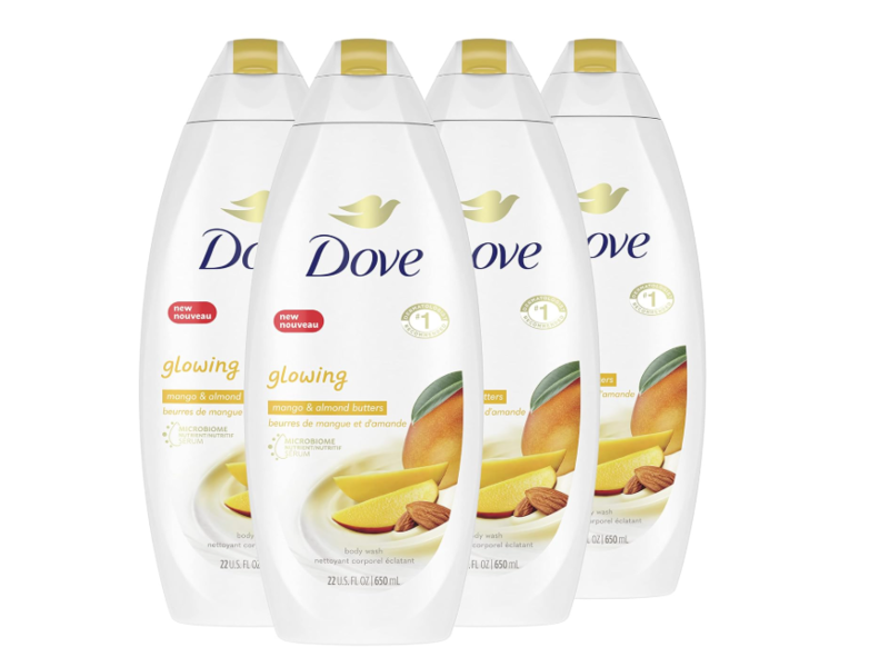 Dove Glow Body Wash, Mango + Almond Butter, 22 fl oz/650 mL, Pack Of 4