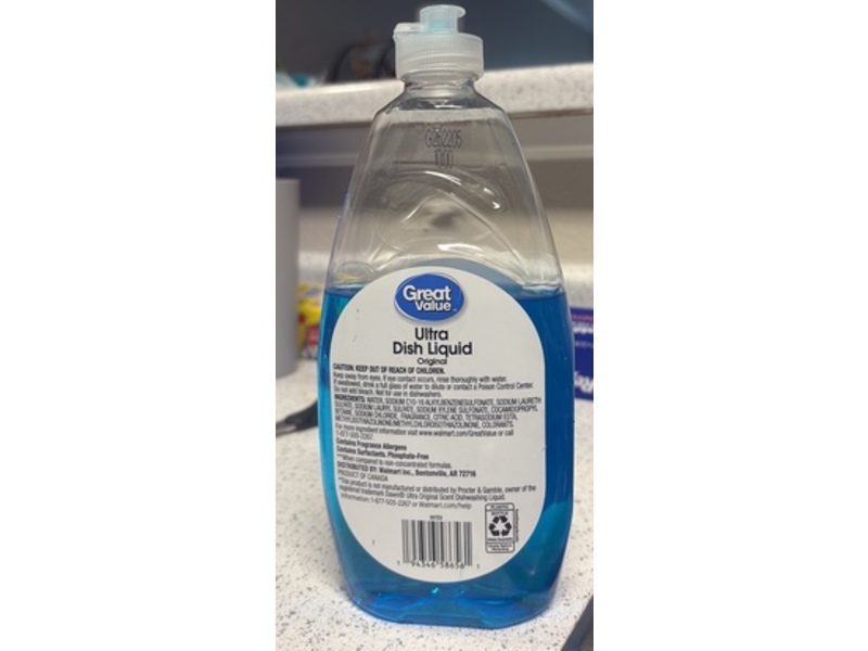 Great Value Ultra Dish Liquid, Original, 18 fl oz/532 mL