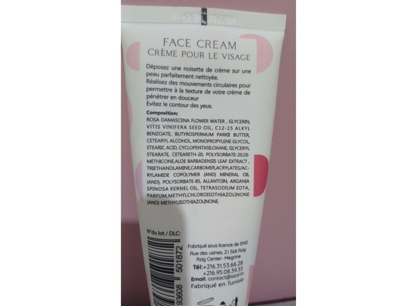 Azal Face Cream, Rose Water + Aloe Vera & Argan Oil, 100 mL