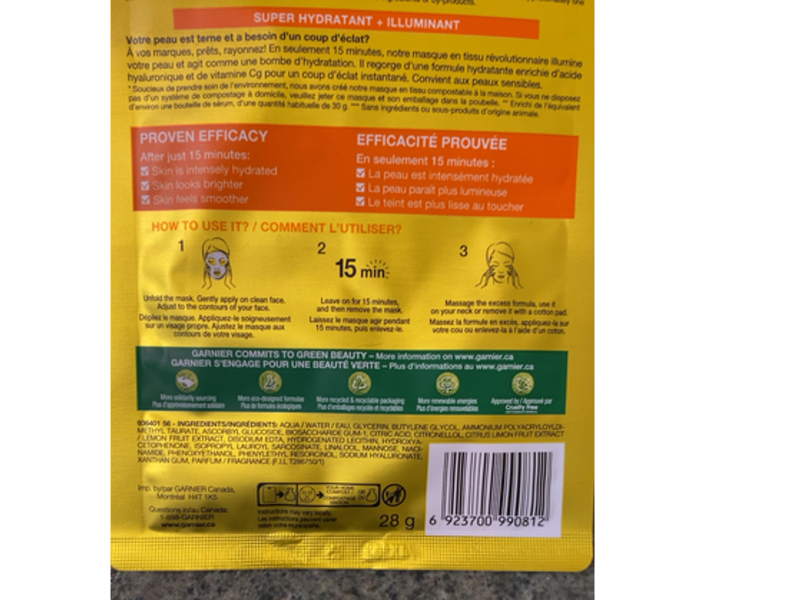 Garnier Moisture Bomb Brightening Sheet Mask, 28 g, 1 Count