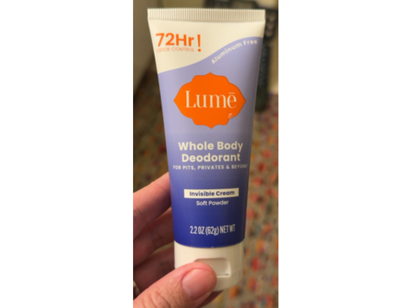 Lume Invisible Cream Whole Body Deodorant, Soft Powder, 2.2 oz/62 g
