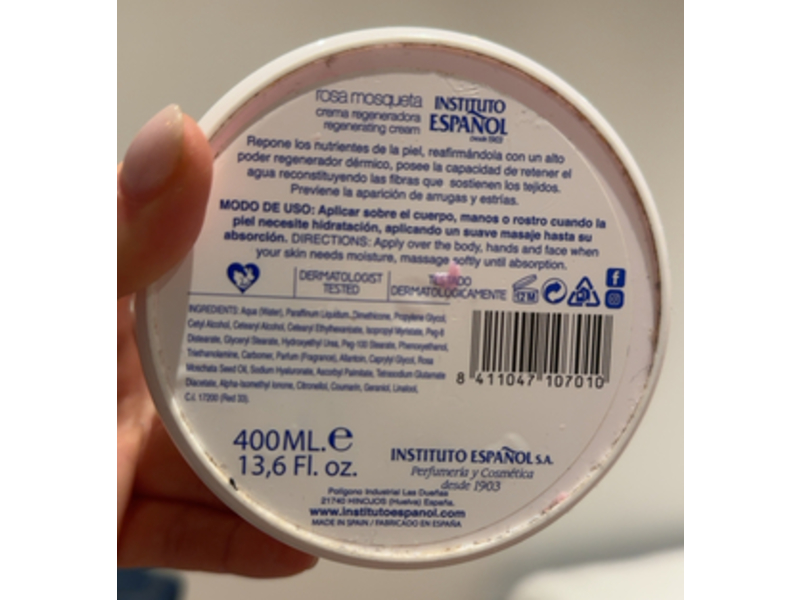 Instituto Espanol Rosehip Regenerating Cream, Hyaluronic Acid, 13.6 fl oz/400 mL