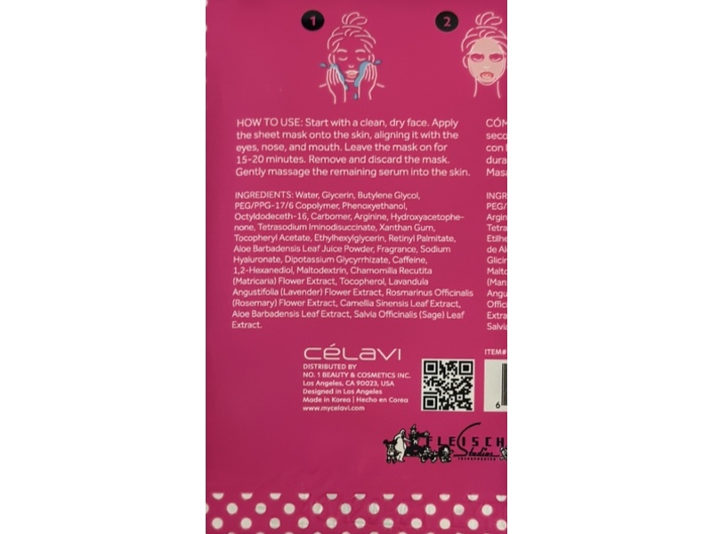 Betty Boop X Celavi Sheet Mask Pack, Chamomile + Retinol + Vitamin E, 1 Count