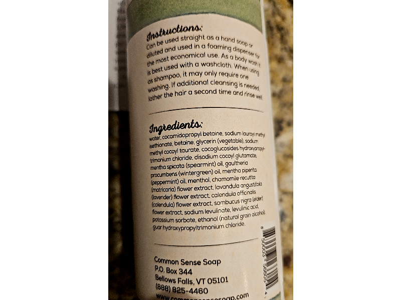 Common Sense Soap Everyday Soap, Shampoo & Wash, Fresh Mint, 16 fl oz/473 mL