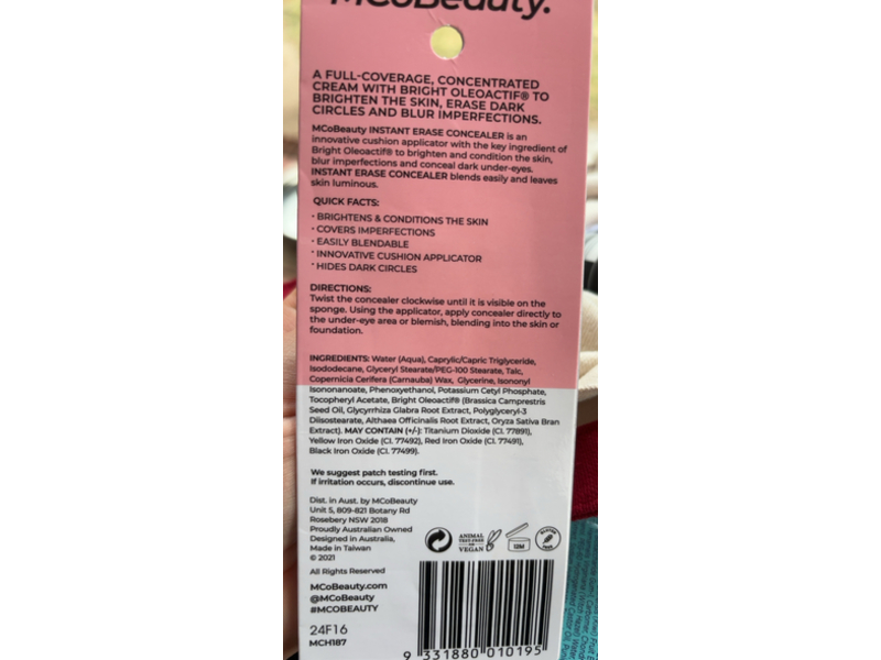 MCo Beauty Instant Erase Concealer, Light, 0.20 fl oz/6 mL