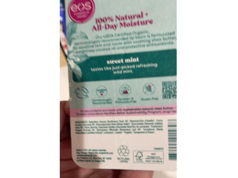 Eos Natural & Organic Lip Balm, Sweet Mint, 0.14 oz/4 g