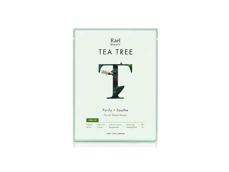 Rael Tea Tree Facial Sheet Mask, Purify + Soothe, 0.84 fl oz/25 mL, 5 Count