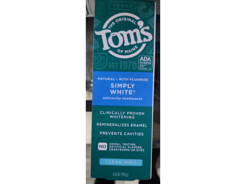 Tom's Of Maine Simply White Anticavity Toothpaste, Clean Mint, 4.0 oz/113 g