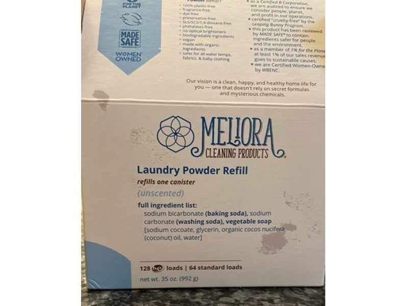 Meliora Cleaning Products Laundry Powder refill, Unscented, 64 Loads, 35 fl oz/992 g
