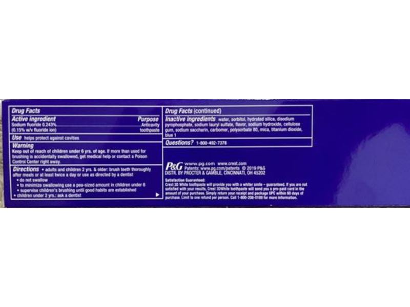 Crest 3D White Ultra Whitening Toothpaste, Vivid Mint, 5.6 oz/158 g, Pack Of 5