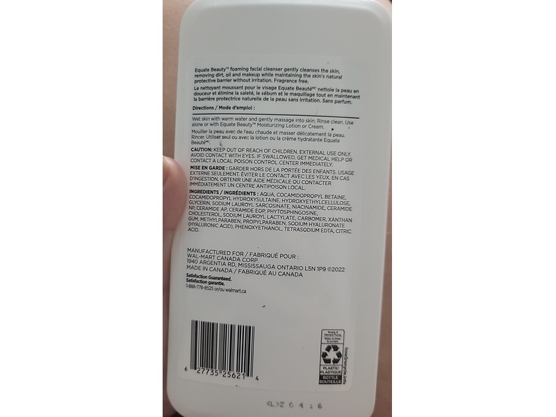 Equate Foaming Facial Cleanser, Ceramides, Niacinamide & Hyaluronic Acid, 562 mL