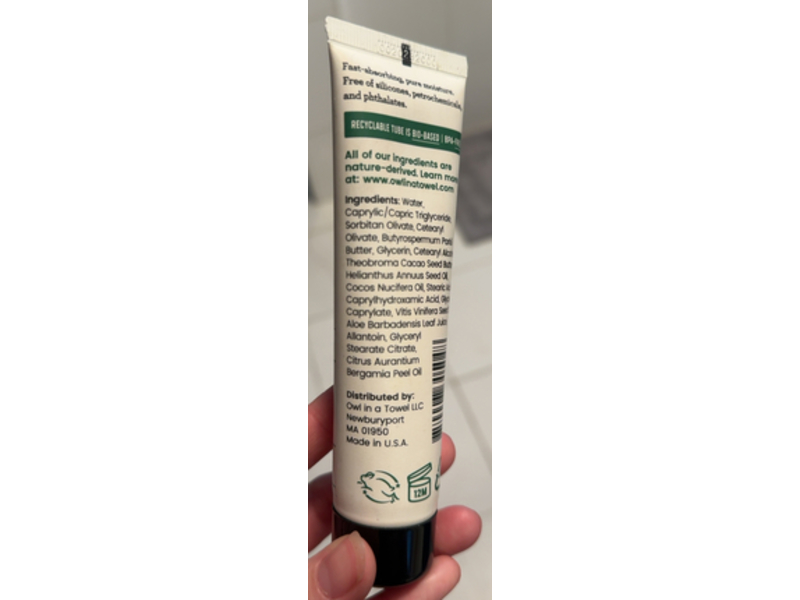 Owl In A Towel Nourishing Bergamot Hand Cream, Aromatic Citrus, 2.2 fl oz/65 mL