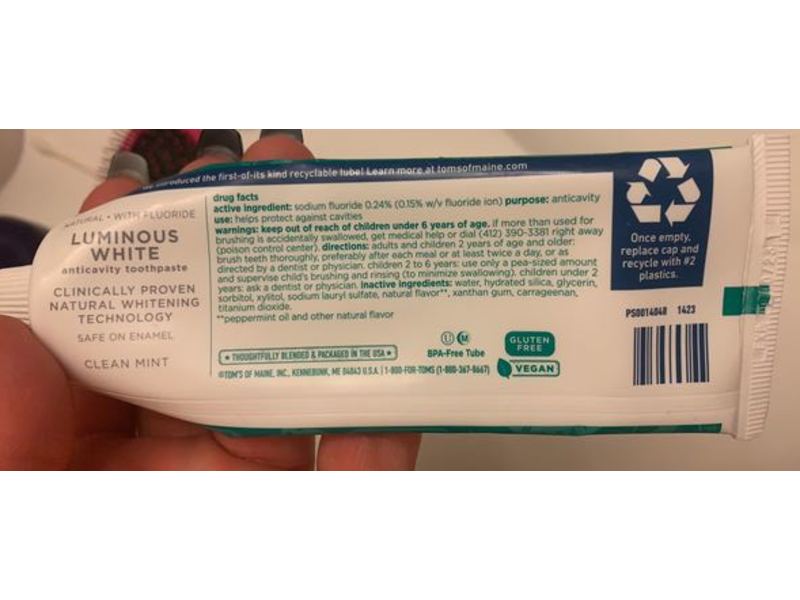 Tom's Of Maine Luminous White Anticavity Toothpaste, Clean Mint, 4.0 oz/113 g