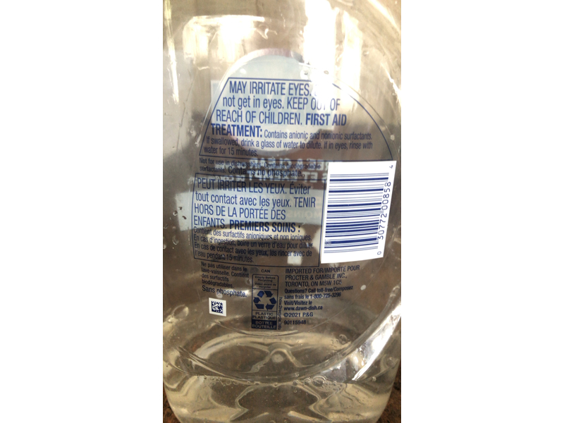 Dawn Ultra Free & Clear Dishwashing Liquid, Lemon Essence Scent, 825 mL