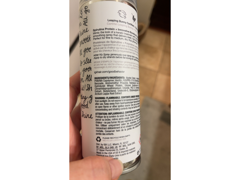 IGK Good Behavior Smoothing Spray, Spirulina Protein, 5.8 oz/186 mL