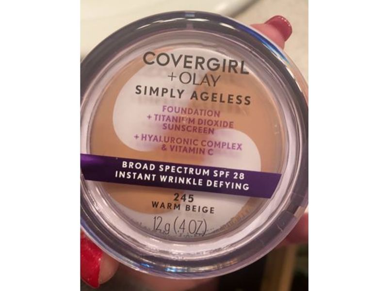 Covergirl + Olay Simply Ageless Foundation Sunscreen, SPF 28, 245 Warm Beige, 0.4 oz/12 g
