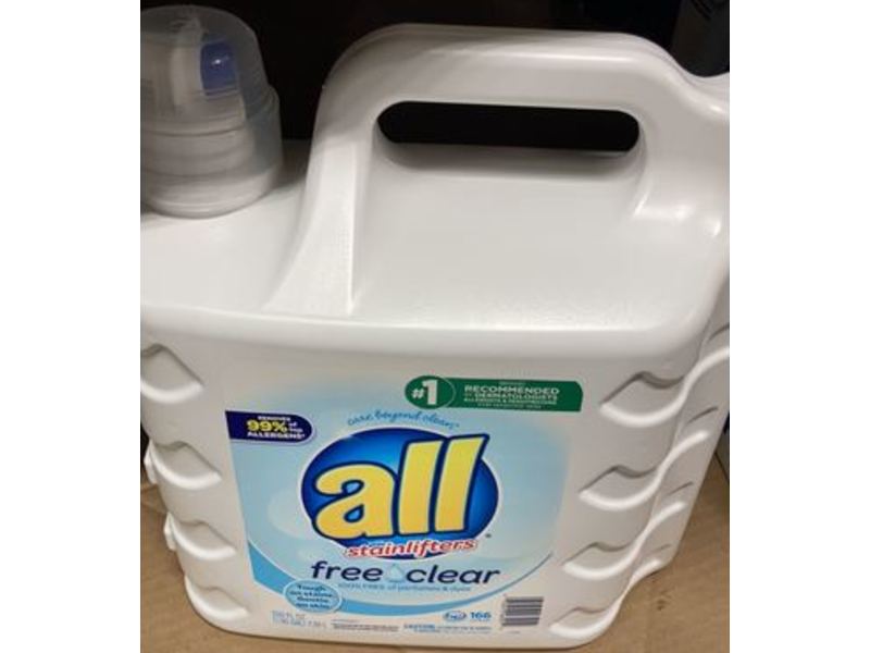 All With Stainlifters Laundry Detergent, Free & Clear, 166 Loads, 250 fl oz/7.39 L, Pack Of 2