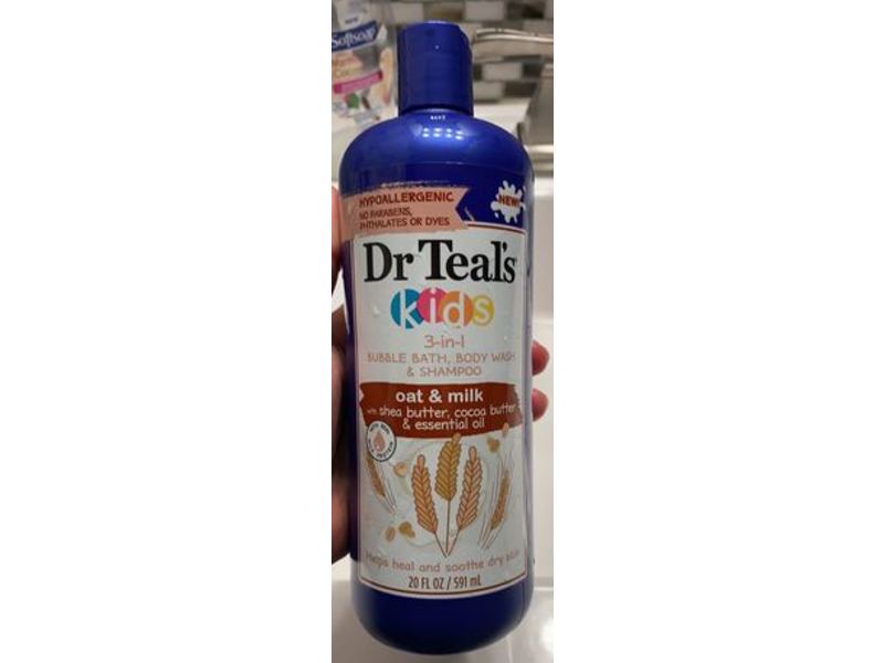 Dr. Teal's 3-In-1 Bubble Bath, Body Wash, & Shampoo, Oat & Milk, 20 fl oz/591 mL