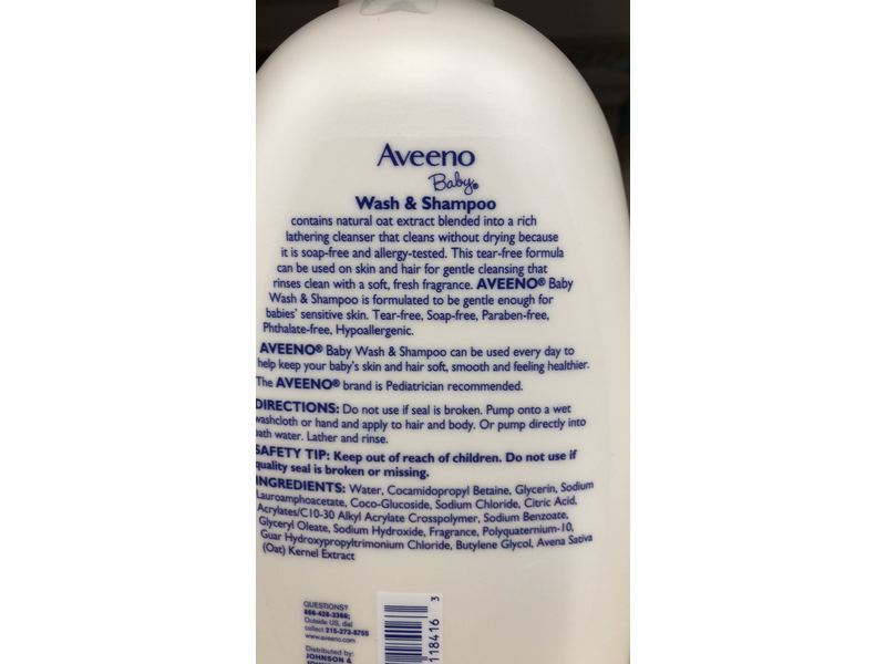 Aveeno Baby Daily Moisture Wash & Shampoo, Lightly Scented, 33 fl oz/976 mL