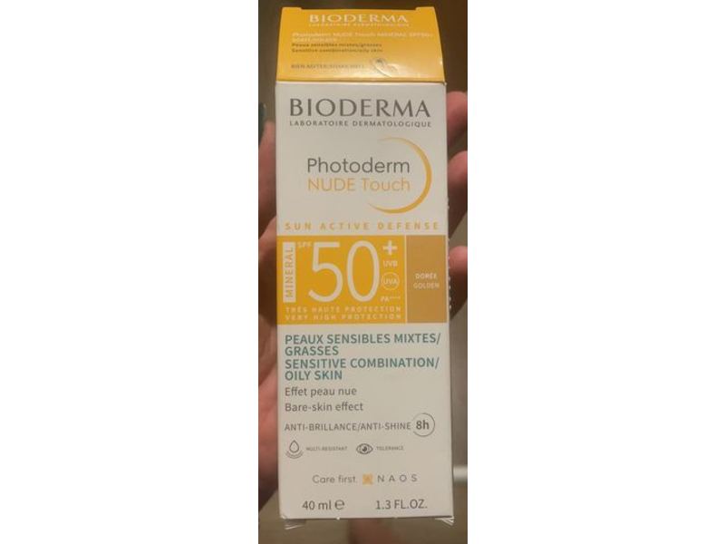 Bioderma Photoderm Nude Touch Mineral Sun Active Defense, Doree Golden, SPF 50+, 1.3 fl oz/40 mL