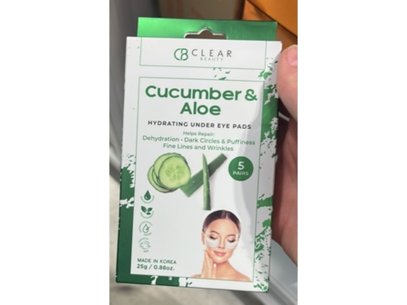 Clear Beauty Hydrating Under Eye Pads, Cucumber & Aloe, 0.88 oz/25 g, 5 Pairs