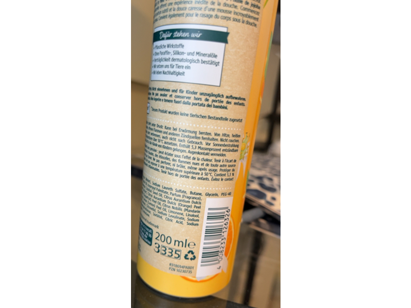 Kneipp Shower Foam, Orange & Jojoba Oil, 200 mL
