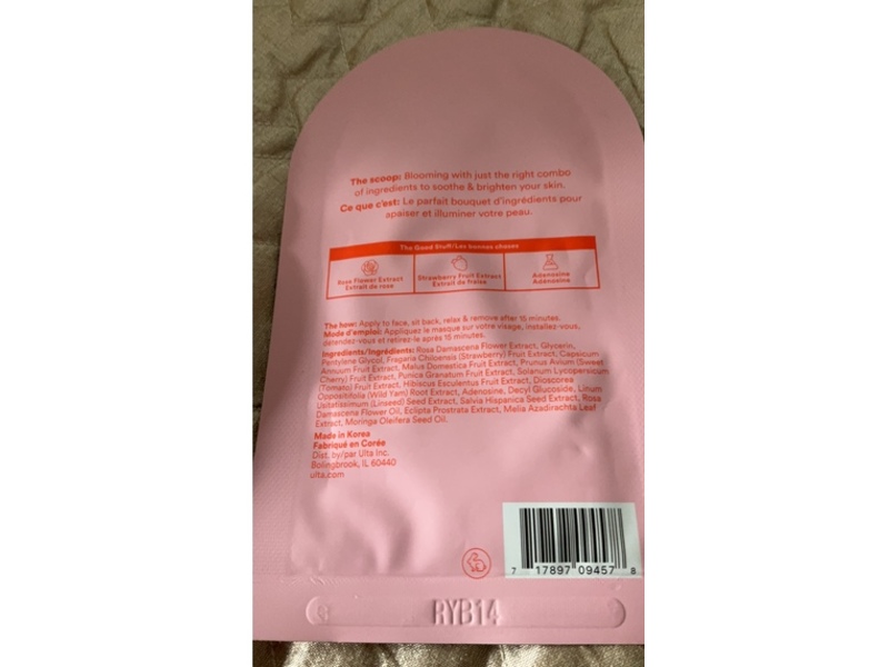 Ulta Beauty Sheet Mask, Rose +Strawberry, 0.7 oz/20 g