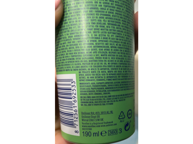 Vaseline Intensive Care Continuous Body Lotion Spray, Aloe Sooth, 190 mL