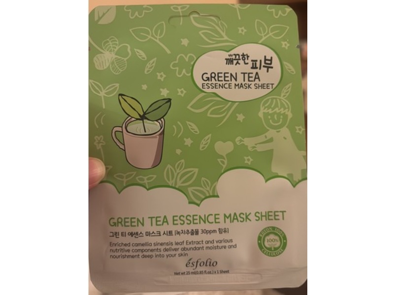 Esfolio Essence Mask SHeet, Green Tea, 0.85 fl oz/25 mL, 10 Count