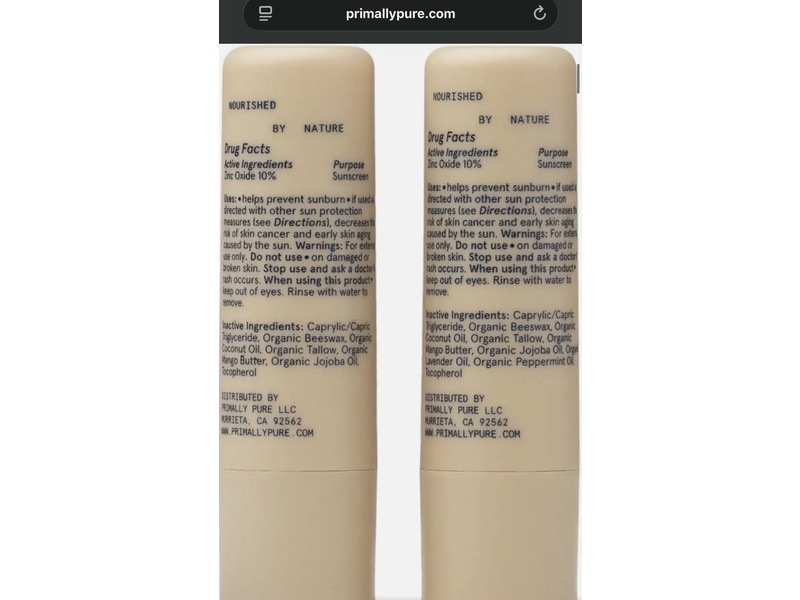 Primally Pure Sun Lip Balm, Unscented, SPF 15, Sheer Zinc + Tallow, 0.14 oz