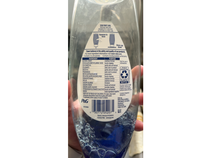 Dawn Ultra Platinum Dishwashing Liquid, Refreshing Rain Scent, 24.3 fl oz/718 mL