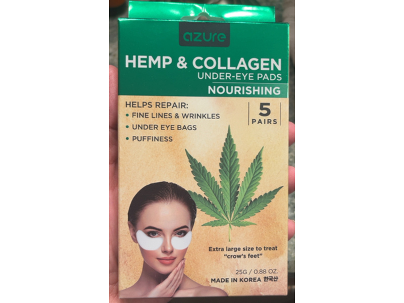 Azure Nourishing Under Eye Pads, Hemp & Collagen, 0.17 oz/5 g, 5 Pairs