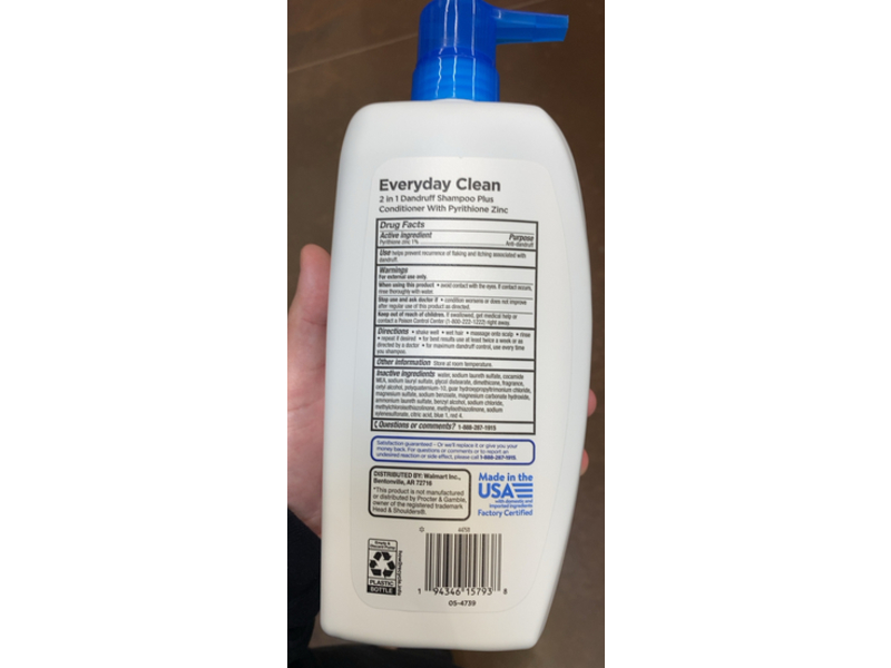 Equate Everyday Clean 2 In 1 Dandruff Shampoo & Conditioner, Pyrithione Zinc, 28.2 fl oz/833 mL