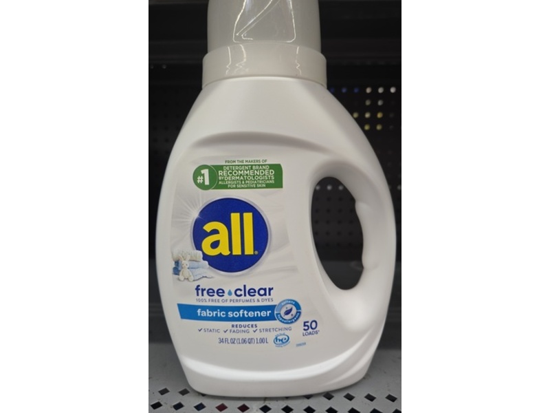 All Fabric Softner, Free & Clear, 50 Loads, 34 fl oz/1 L
