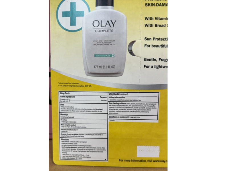 Olay Sensitive Plus Complete Daily Moisturizer, SPF 15, 6.0 fl oz/177 mL, Pack Of 2