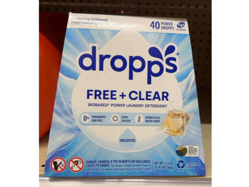 Dropps Free + Clear Powder Laundry Detergent Pods, Unscented, 40 Loads, 12.6 oz/360