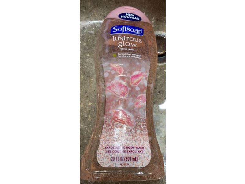 Softsoap Lustrous Glow Exfoliating Body Wash, Rose & Vanilla, 20 fl oz/591 mL, Pack Of 2