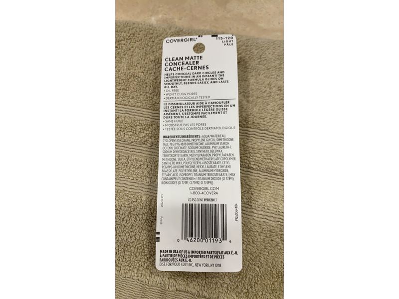 Covergirl Clean Matte Concealer, Light, 0.37 fl oz/11 mL