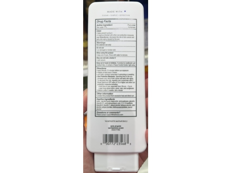 Native Mineral Suncare Zinc Oxide Sunscreen, Unscented, SPF 30, 7 fl oz/207 mL