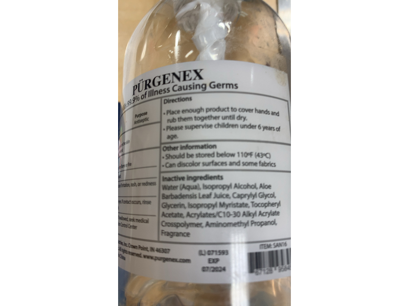 Purgenex Advanced Hand Sanitizer, Aloe & Vitamin E, 16 fl oz/473 mL