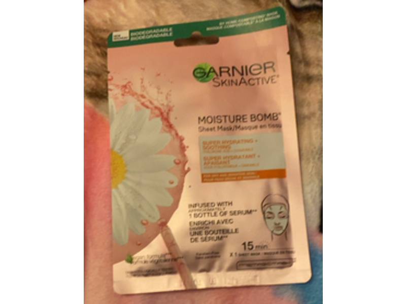 Garnier SkinActive Moisture Bomb Sheet Mask, Hyaluronic Acid + Chamomile, 28 g
