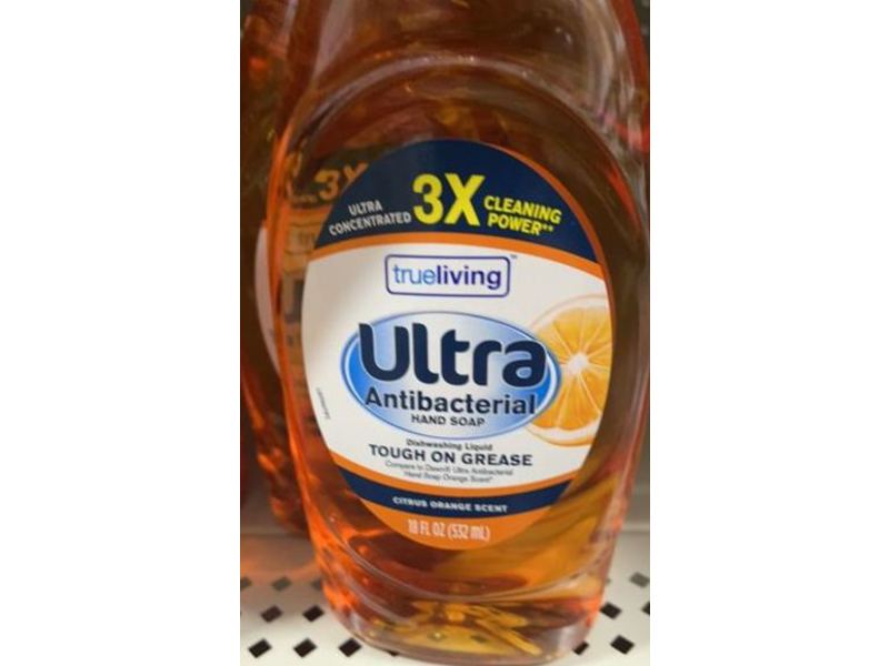 Trueliving Ultra Antibacterial Hand Soap, Dishwashing Liquid, Citrus Orange Scent, 18 fl oz/532 mL